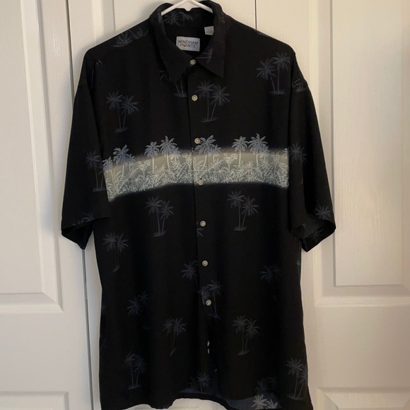 Windham Pointe Men’s SZ L Tropical Button Down Short Sleeve Shirt Black/ White - Picture 11 of 11